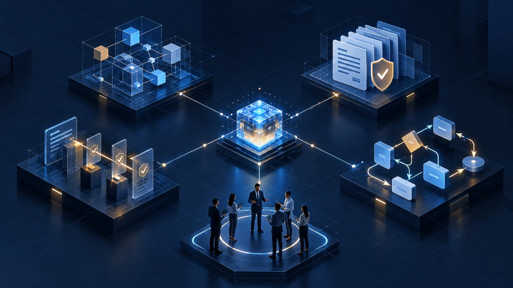 Enterprise AI model connected with architecture, trusted information, governance, workflows, and people