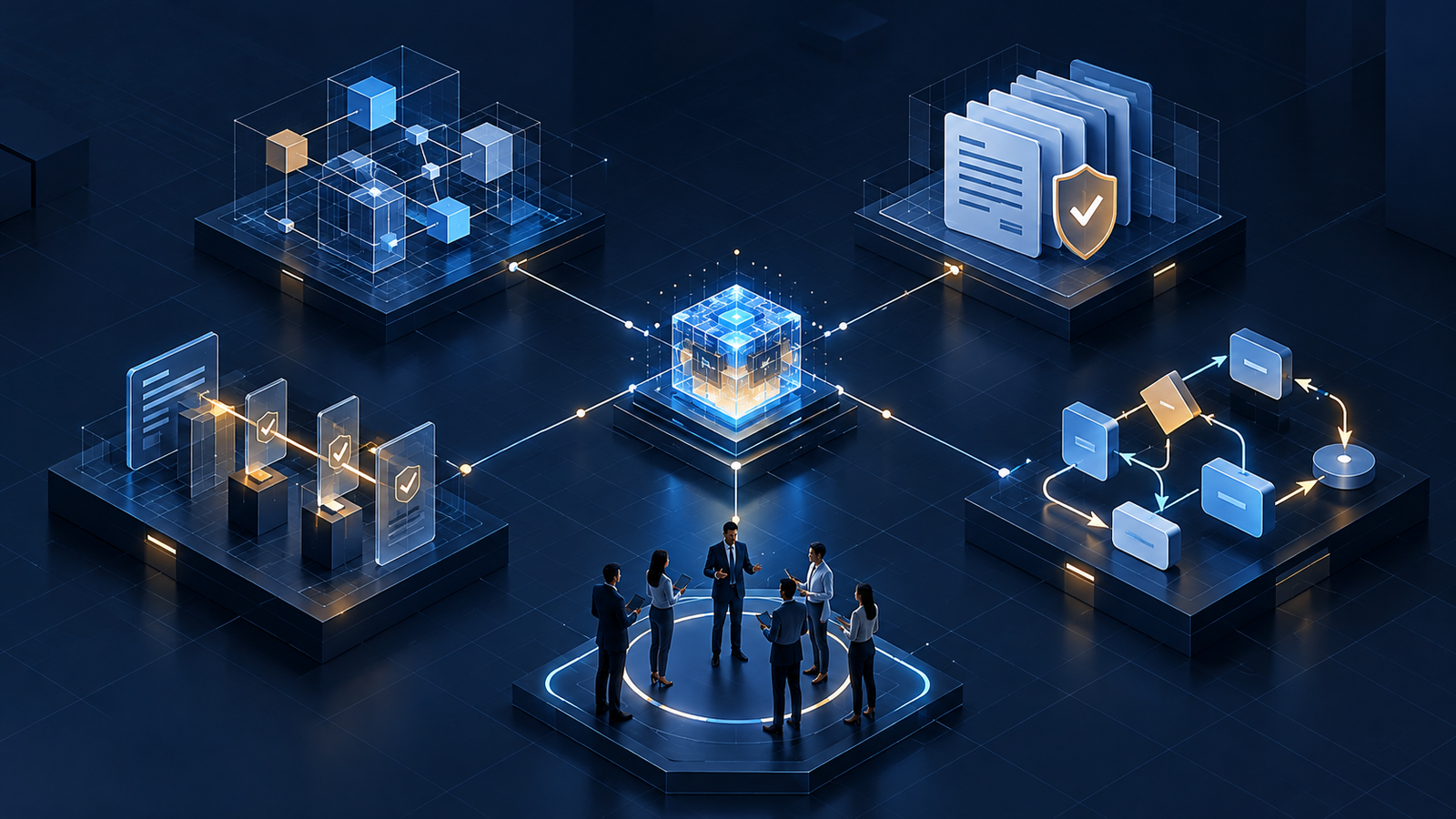 Enterprise AI model connected with architecture, trusted information, governance, workflows, and people